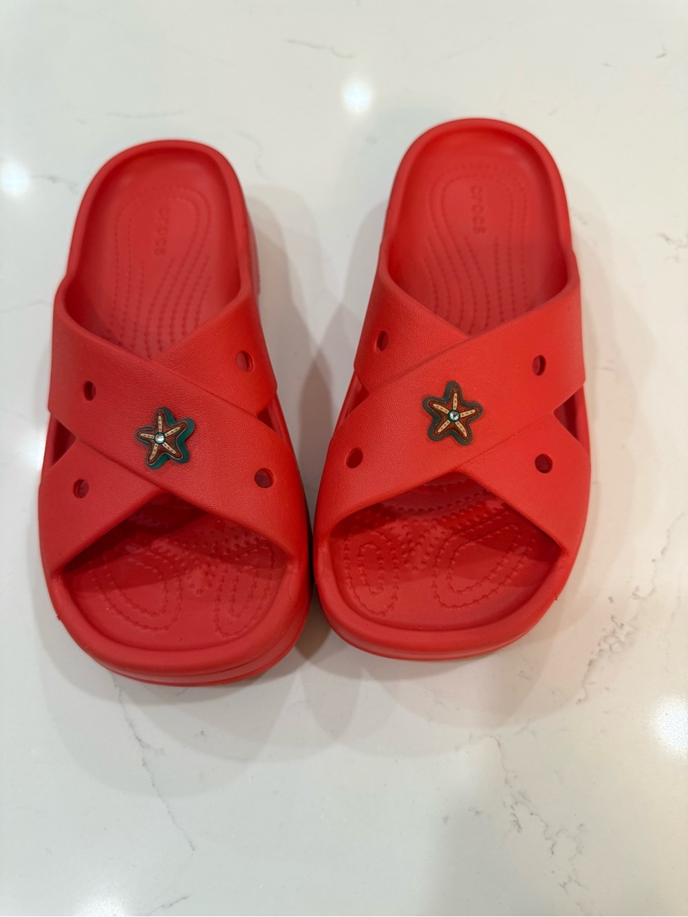 CROCS Red Cross-Strap Slide Sandals with Starfish Charm